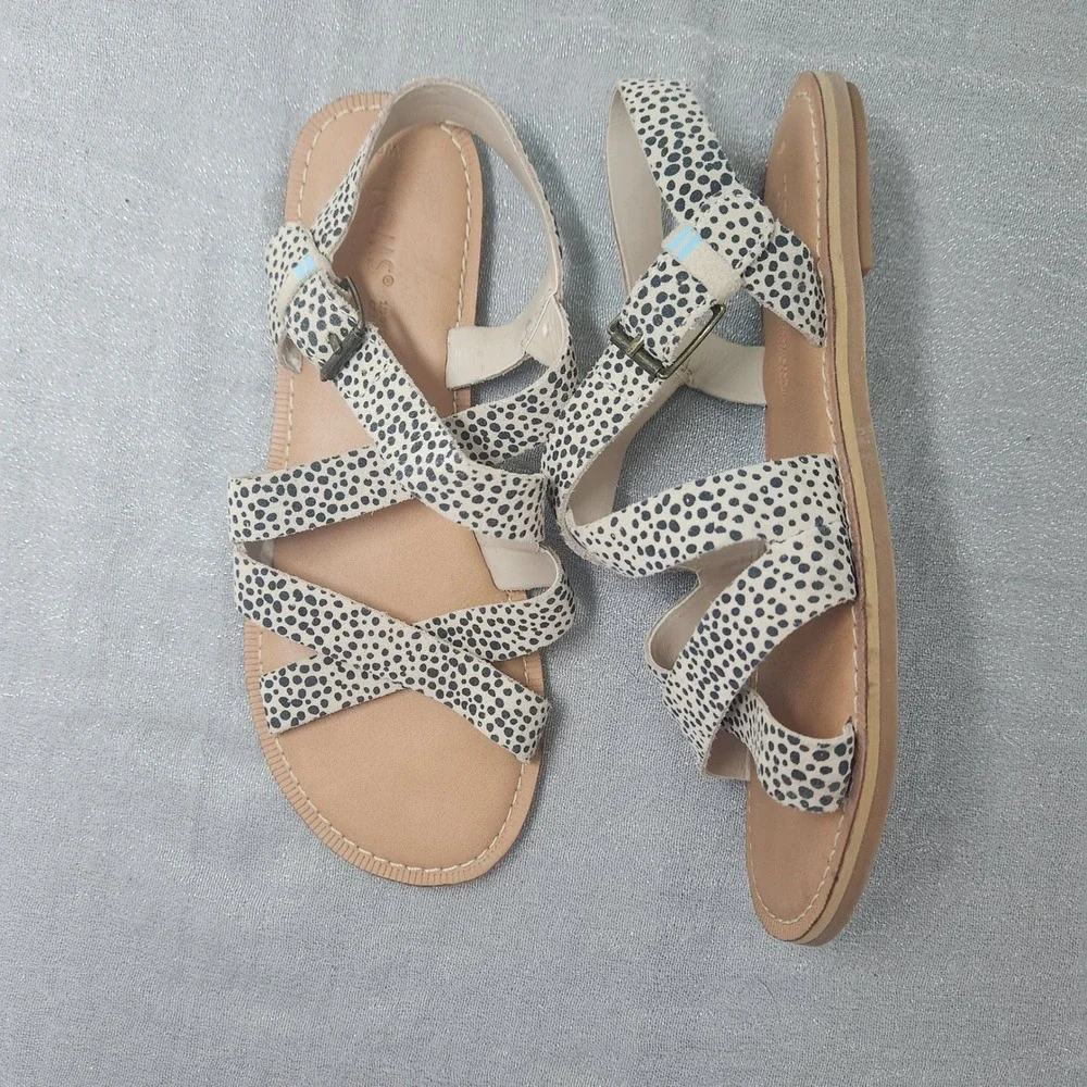 TOMS Sicily Mini Cheetah Print Strappy Flat Suede Sandals W6 Boho Urban Animal - Picture 3 of 5